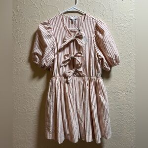 Elegant Red Striped Dress with Bows NWT